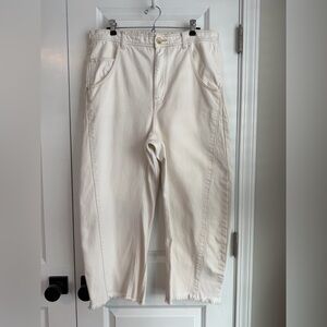 Free People We The Free Extreme Barrel Leg Jean In Ecru Raw Hem Size 32